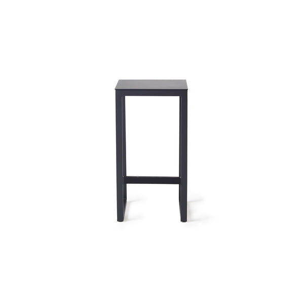 Belvedere Backless Bar Stool in Charcoal by Terra Outdoor Living, showcasing a streamlined aluminum frame with an integrated footrest for enhanced comfort, crafted with clean architectural lines and a modern, minimalist design.