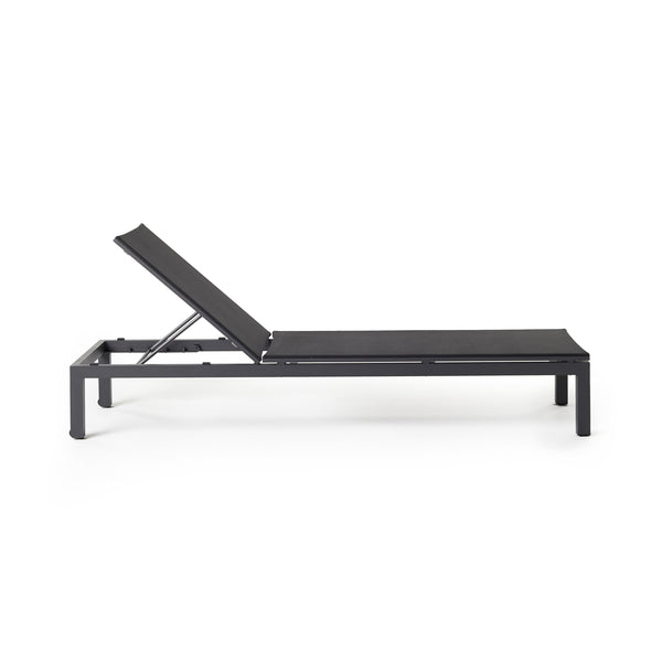 Belvedere Chaise by Terra Outdoor Living, featuring a sleek aluminum frames and Textilene sling fabric that resists tears, retains shape, and dries quickly. This chaise reclines to 5 positions, including fully flat, with hidden wheels for easy maneuvering, offering comfort and durability for years of outdoor relaxation.