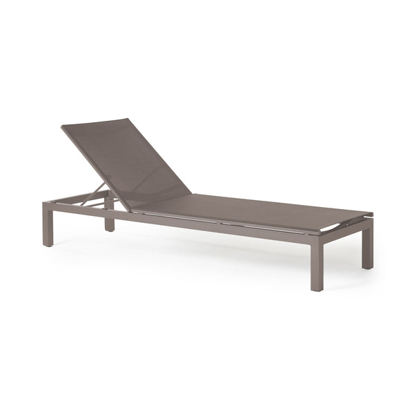 Belvedere Chaise by Terra Outdoor Living in Quartz Grey, featuring a sleek aluminum frames and Textilene sling fabric that resists tears, retains shape, and dries quickly. This chaise reclines to 5 positions, including fully flat, with hidden wheels for easy maneuvering, offering comfort and durability for years of outdoor relaxation. 