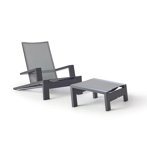 Breeze Adirondack Ottoman in Charcoal Aluminum & Silver Mesh