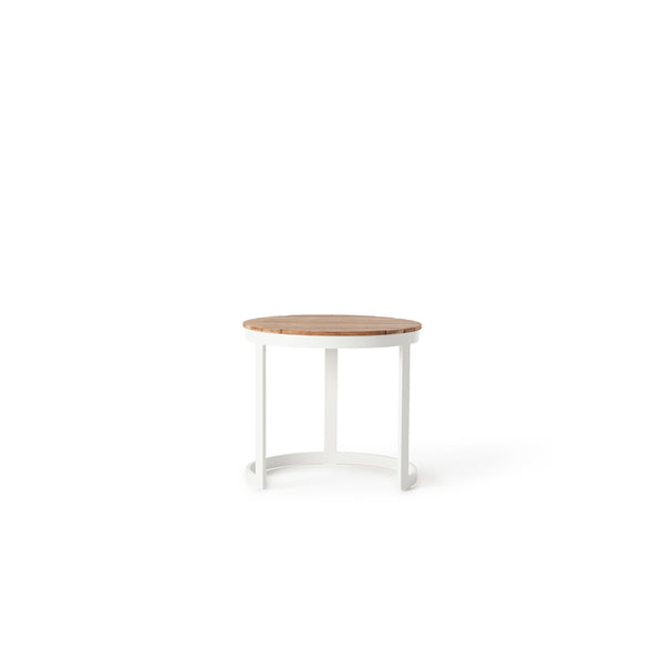 Ventura 20" Side Table in White - Teak Top