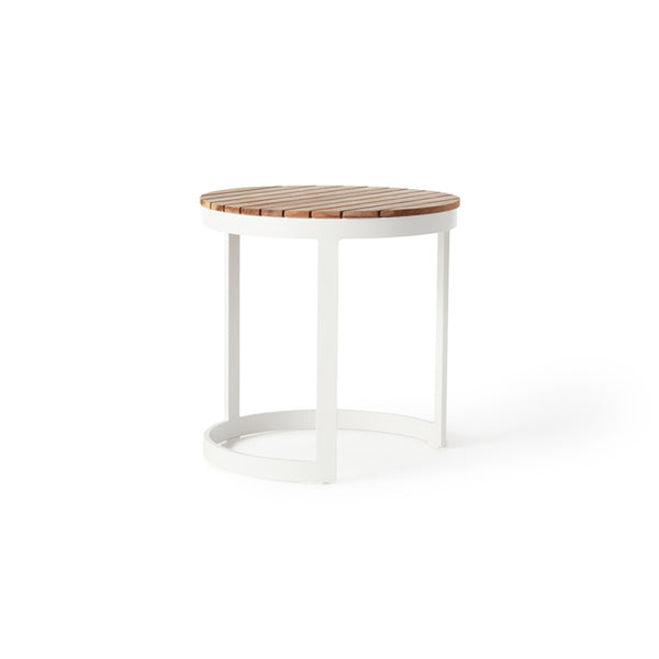 Ventura 20" Side Table in White - Teak Top