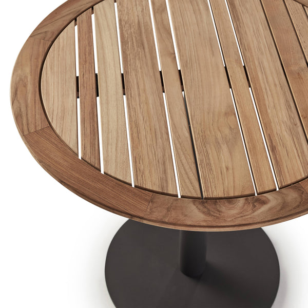 Palm Bistro Round Table in Charcoal Aluminum with Teak