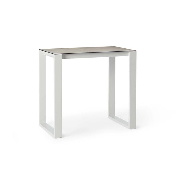 Ventura 48" Bar Table in White - Ceramic-Style Glass Top
