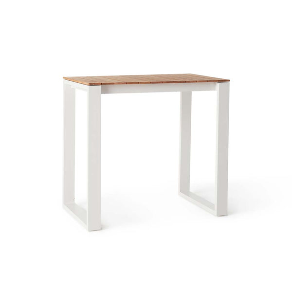 Ventura 48" Bar Table in White - Teak Top