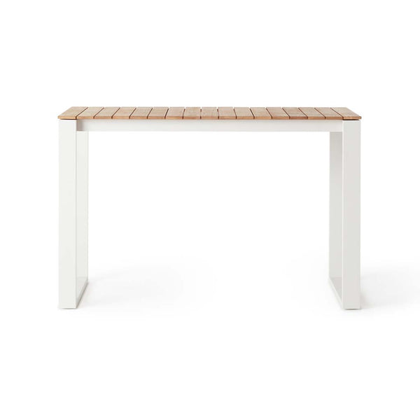 Ventura 66" Bar Table in White Aluminum with Teak Top