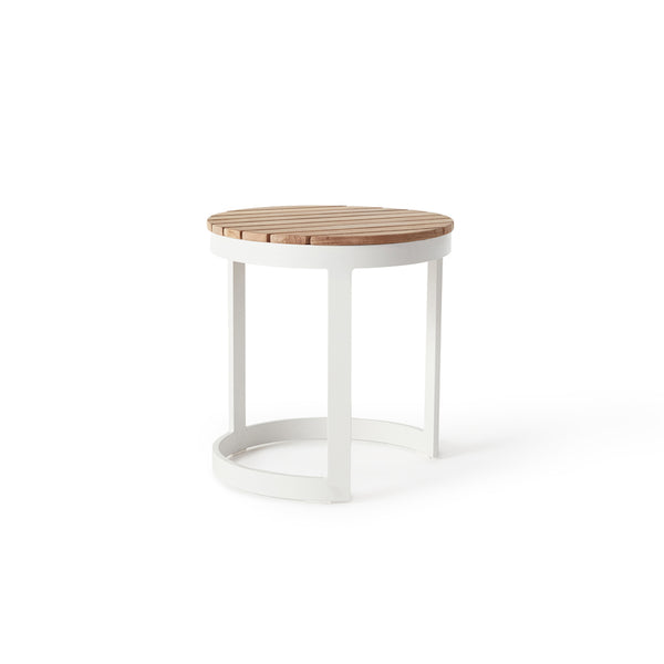 Ventura 18" Side Table in White - Teak Top